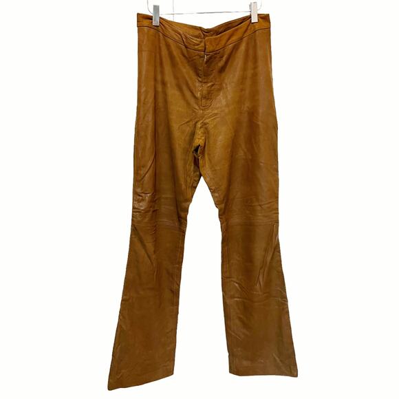 Vintage Brown Leather High Waist Wide Leg Pants Size 10 - Picture 1 of 8